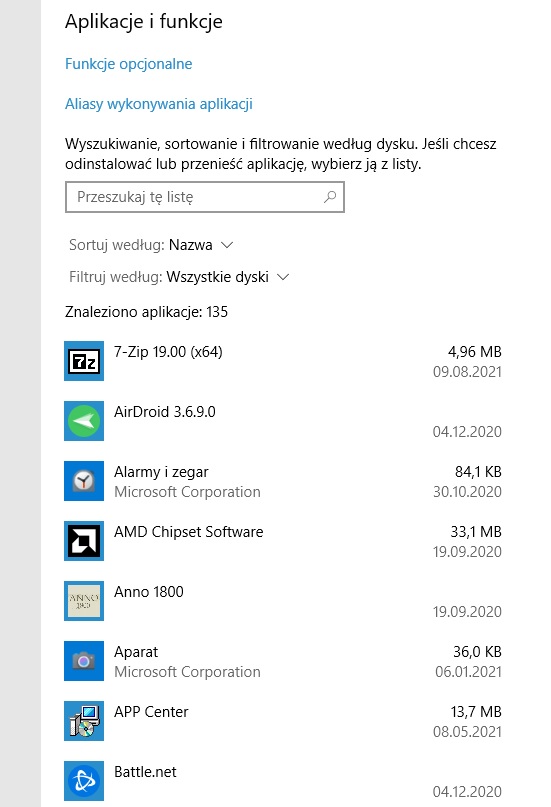 135 znalezionych aplikacji – najwyższy czas na zrobienie porządku. - Oczyszczanie dysku - poradnik - dokument - 2021-09-13