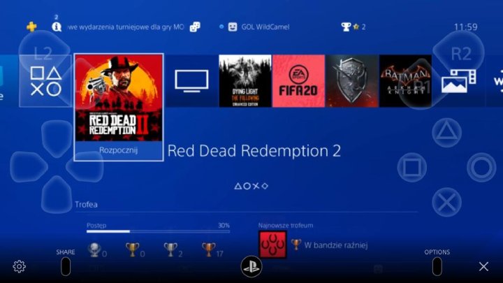 Klasyczne menu w miniaturowym wydaniu. - Red Dead Redemption 2 na smartfonie – jak działa Remote Play z PS4 - dokument - 2019-10-18