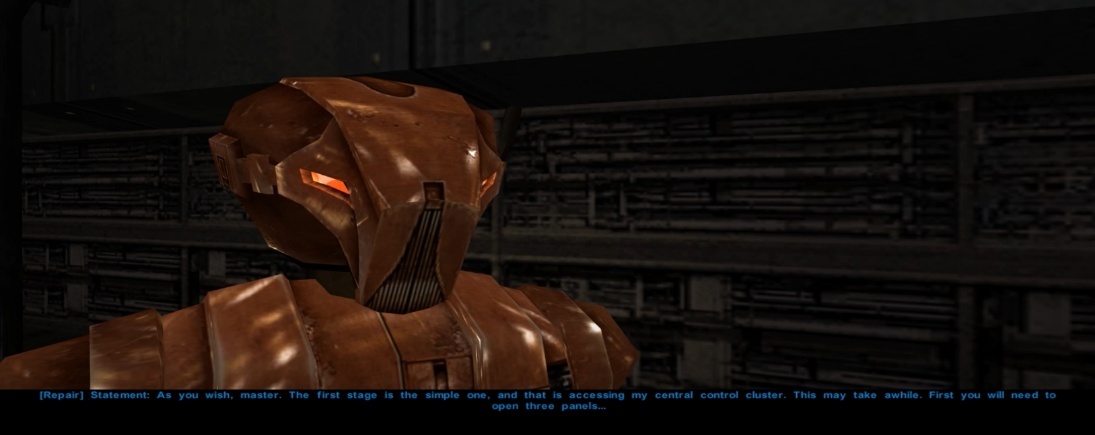 Sposób mówienia HK-47 jest całkowicie unikalny – z względu na swoją naturę bohater zaczyna wypowiedź od określenia jej rodzaju, np. „stwierdzenie”, „pytanie”, „sarkastyczna uwaga”. Źródło: Star Wars: Knights of the Old Republic, BioWare/LucasArts, 2003. - Wiedźma z Głuszy, córka Flemeth...  Kim jest prawdziwy ojciec Morrigan z Dragon Age’a oraz jakich innych bohaterów dał światu gier? - dokument - 2025-08-17