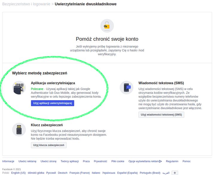 Uwierzytelnianie dwuskładnikowe pomaga chronić Twoje konto. - Włamanie na Facebooka. Co robić? - dokument - 2021-11-19