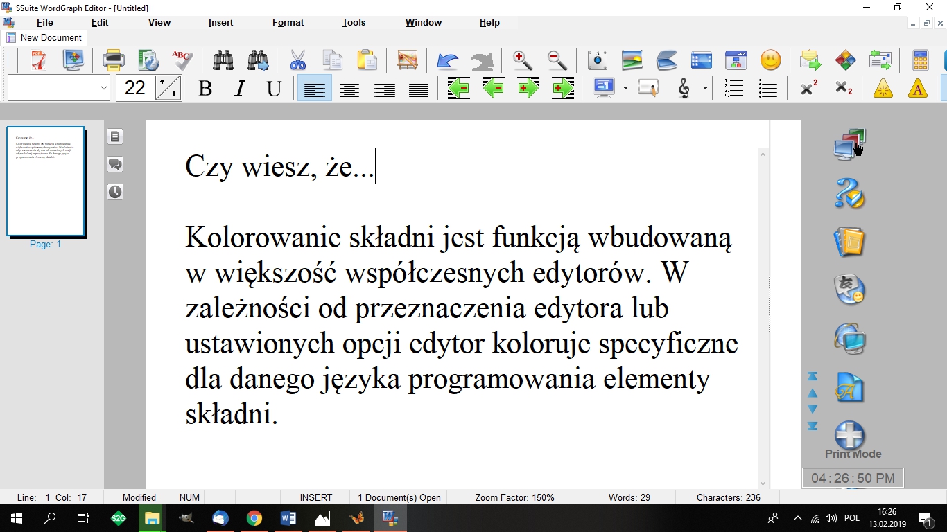 Wygląd edytora tekstu od SSuit. - 2019-03-04