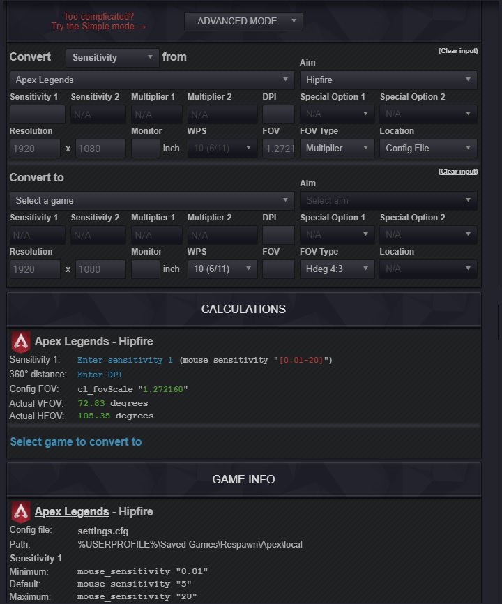 Strona Mouse-Sensitivity.com oferuje poręczny kalkulator, który konwertuje raz znalezione ulubione ustawienia czułości myszy z jednej gry do drugiej (jeśli ta jest obsługiwana) – nie musisz więc wszystkiego robić sam. - 2019-02-25