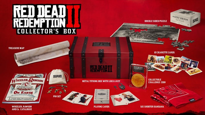 Zestaw widoczny na powyższym obrazku to nie lada gratka dla kolekcjonerów. Niestety nie znajdziemy w nim ani samej gry, ani też cyfrowych dodatków. - Wszystko o Red Dead Redemption 2 - wymagania sprzętowe PC, cena, Steam - dokument - 2020-08-18
