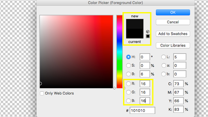Różnicę w czarnym 0 i czarnym 16 pokazuje dowolny program graficzny, jeśli ustawimy wszystkie trzy wartości RGB na 16. - Podłączasz monitor przez HDMI? To może być błąd! - dokument - 2021-08-03