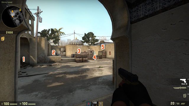 Wolniejsze wychylanie się może uchronić nas od ataku pięciu rywali w tym samym czasie. Numerkami zaznaczono miejsca, w których mogą czekać przeciwnicy na BS-ie B na duście2. Łatwiej walczyć z każdym po kolei niż z wszystkimi jednocześnie. - 2016-01-08