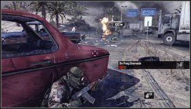 Grupka przeciwników znajduje się w pobliżu i dobrze byłoby się do nich zbliżyć, chowając się najpierw za niebieskim pick-upem #1 , a następnie za czerwonym sedanem - Diwaniya, Irak (1) | Opis przejścia | Tom Clancys Splinter Cell Conviction - Tom Clancys Splinter Cell: Conviction - poradnik do gry