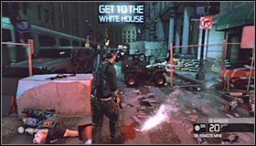 Po udanej akcji powróć do skrzynki z wyposażeniem #1 , a następnie udaj się w stronę zabezpieczonej barykady #2 - Centrum miasta (2) | Opis przejścia | Tom Clancys Splinter Cell Conviction - Tom Clancys Splinter Cell: Conviction - poradnik do gry