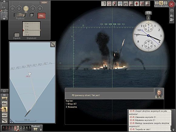 Atak na konwój. Wzdłuż górnej krawędzi obrazka widoczny cały szereg włączonych zdolności aktywnych marynarzy U-Boota. - Podsumowanie | Podnoszenie kwalifikacji załogi | Silent Hunter 5 - Silent Hunter 5: Bitwa o Atlantyk - poradnik do gry