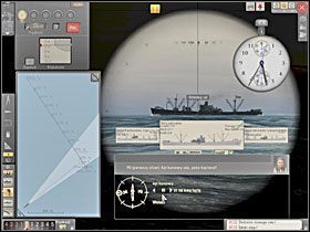 Uzyskaną wartość kąta biegu wyznaczamy na tarczy, zwracając uwagę, na której burcie celu znajduje się nasz U-Boot. - Wyliczenie kąta biegu | Torpedowanie łajb | Silent Hunter 5 Bitwa o Atlantyk - Silent Hunter 5: Bitwa o Atlantyk - poradnik do gry