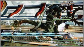 Naszym celem są błyszczące na czerwono windy [1], chronione przez oddział wojska - Chapter XII (1) | Opis przejścia | Final Fantasy XIII - Final Fantasy XIII - poradnik do gry