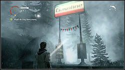Następny termos stoi na stacji benzynowej, tuż koło znaku z napisem Gasoline - Alan Wake: Termosy odc. 1, Koszmar - lokacje, znajdźki - Alan Wake - poradnik do gry