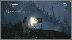 Następny znak (dotyczący Cauldron Lake) znajdziesz koło latarni, po katastrofie wagonika, który wiezie Alana nad wąwozem - Alan Wake: Notatki, Bright Falls - lokacje, znajdźki - Alan Wake - poradnik do gry