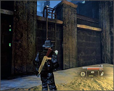 Jeżeli nie chcesz rozmawiać z wartownikem to skieruj się do drabiny zlokalizowanej po prawej stronie (M8A, 2) - Surkov - Opis przejścia (1) | Moskwa | Alpha Protocol - Alpha Protocol - poradnik do gry