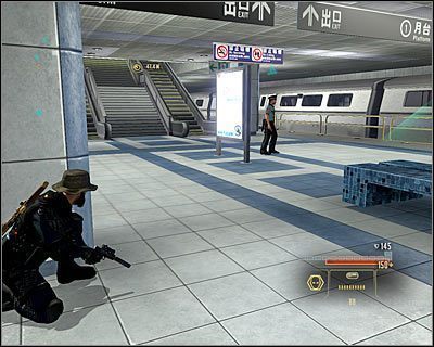 Peron kolejowy patrolowany jest przez dwóch wartowników i jeżeli nie chcesz stracić punktów w relacjach z Miną ani zwrócić na siebie uwagi lokalnych służb to musisz ich jedynie ogłuszyć, a nie zabić - Assassination Plans - Opis przejścia (2) | Tajpej | Alpha Protocol - Alpha Protocol - poradnik do gry