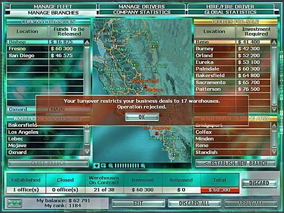 Ekran zarządzania filiami firmy. - Zarządzanie firmą (1) | Garść porad | RignRoll Tirowiec - RignRoll: Tirowiec - poradnik do gry