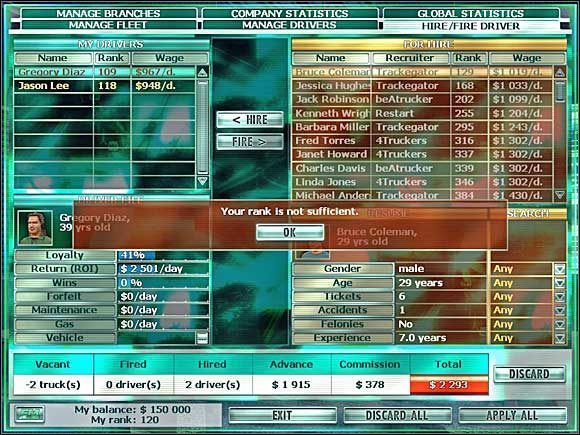 Ekran zatrudniania kierowców. - Zarządzanie firmą (1) | Garść porad | RignRoll Tirowiec - RignRoll: Tirowiec - poradnik do gry
