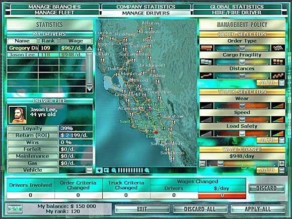 Ekran zarządzania pracą zatrudnionych kierowców. - Zarządzanie firmą (2) | Garść porad | RignRoll Tirowiec - RignRoll: Tirowiec - poradnik do gry