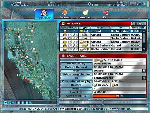 Ekran podręcznego organizera. - Na trasie (2) | Garść porad | RignRoll Tirowiec - RignRoll: Tirowiec - poradnik do gry