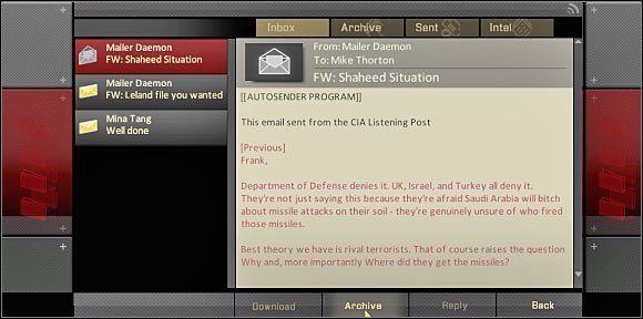 Po niemal każdej zakończonej misji otrzymasz nowe wiadomości tekstowe - Kryjówki | Porady | Alpha Protocol - Alpha Protocol - poradnik do gry