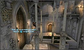 Po walce odszukaj ścianę z wystającymi kamieniami i po niej wespnij się, aby móc przeskoczyć na najbliższą kolumnę - Dziedziniec pałacu | Opis przejścia Prince of Persia Zapomniane Piaski - Prince of Persia: Zapomniane Piaski - poradnik do gry