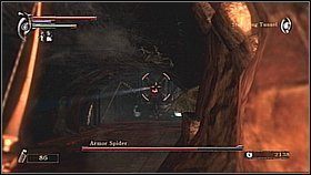 Żeby zabić demona z dystansu wchodzimy do pomieszczenia z ubranym Thiefs Ring i łukiem (potrzeba sporo strzał - Demons Souls: Armor Spider - solucja, opis przejścia - Demons Souls - poradnik do gry