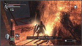 Zbieramy przedmioty, które znajdują się w na tej skalnej półce (Unknown Heros Soul ) [1] i pobliskiej drewnianej platformie (Splinter of Clearstone, Large Sharpstone Shard) - Demons Souls: Armor Spider Archstone - Lewy korytarz (1) - solucja - Demons Souls - poradnik do gry