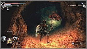 Trafimy na jeszcze jedno skrzyżowanie [1] - [CRYSTAL LIZARD /GECKO ] krótki korytarz w prawo zawiera Stone of Ephemeral Eyes i robala - Demons Souls: Armor Spider Archstone - Lewy korytarz (2) - solucja - Demons Souls - poradnik do gry