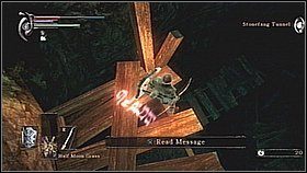 Zabijamy geckosy i wracamy do miejsca, gdzie na pojedynczej desce znaleźliśmy duszę - stąd możemy spaść na platformę majaczącą w ciemnościach - Demons Souls: Armor Spider Archstone - Prawy korytarz - solucja, opis przejścia - Demons Souls - poradnik do gry