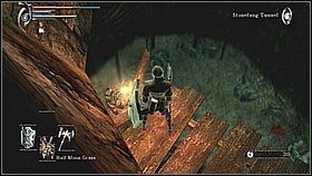 Teraz wracamy po drabinie na wyższy poziom i opadamy po drugiej stronie kładki (przy drabinie prowadzącej do góry) - Demons Souls: Armor Spider Archstone - Prawy korytarz - solucja, opis przejścia - Demons Souls - poradnik do gry