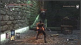 Kiedy wejdziemy po schodach zobaczymy przed nami schody z płonącą kulą na górze - Demons Souls: Tower Knight Archstone (1) - solucja, opis przejścia - Demons Souls - poradnik do gry