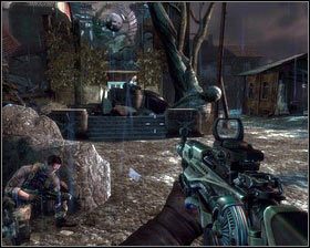 Ruszamy teraz za naszym kompanem [1], który zaprowadzi nas do placu ze zniszczonym posągiem [2] - - Dzielnica Robotnicza (5) | Opis przejścia Singularity - Singularity - poradnik do gry