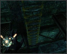 Po dojściu do końca rusztowania, otwieramy skrzynię [1], a następnie schodzimy po drabinie na dół [2] - - Ośrodek badawczy 2010 (2) | Opis przejścia Singularity - Singularity - poradnik do gry