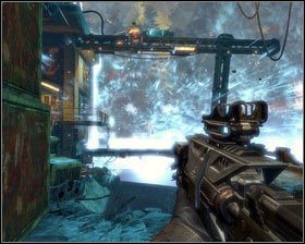 Idąc cały czas prosto dotrzemy do kontenera z pakietem medycznym , 2xE99 oraz karabinem SEEKER [1] - - Doki centralne (1) | Opis przejścia Singularity - Singularity - poradnik do gry