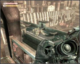 Gdy zakończymy przeszukiwanie, wchodzimy na pobliską platformę [1], która zawiezie na przeciwny kraniec lokacji - - Strażnica (2) | Opis przejścia Singularity - Singularity - poradnik do gry