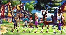 Stań obok chorągiewek wskazujących odległość i miejsce (znajdują się po prawej stronie boiska) i zadmij w róg okrętowy, a sędzia konkursu (Spitmaster) pobiegnie zobaczyć na nabrzeże czy przypłynął statek - [Część 2 - Four Map Pieces] - cz.3 | Monkey Island 2 Special Edition - Monkey Island 2 Special Edition: LeChucks Revenge - poradnik do gry