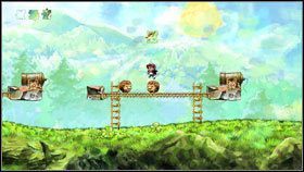 Nieco dalej natrafisz na pierwszego stwora - gdy na niego skoczysz wybijesz się w powietrze - Three Easy Pieces | World 2 | Braid - Braid - poradnik do gry