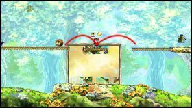 Kolejne chmury przesuwają się w lewa stronę, musisz więc w miarę szybko przeskakiwać z jednej na drugą, nad armatą znajdziesz kolejny puzzel #1 - The Cloud Bridge | World 2 | Braid - Braid - poradnik do gry