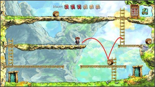 Gdy wyjdziesz na platformę wyżej, wykorzystasz go by przeskoczyć na prawo - Hunt! | World 2 | Braid - Braid - poradnik do gry