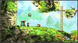 Szybko zejdź drabiną na dół i udaj się na lewo, wskocz na stwora by dosięgnąć do puzzla - Leap of Faith | World 2 | Braid - Braid - poradnik do gry