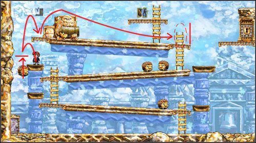 Wpierw udaj się po drabinach na drugi poziom - przeskocz stwora na pierwszym poziomie - Jumpman | World 4 | Braid - Braid - poradnik do gry