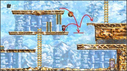 Przeskocz na prawo odbijając się od spadającego stwora - Just Out of Reach | World 4 | Braid - Braid - poradnik do gry