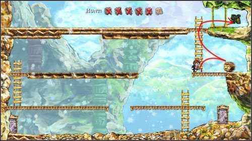 Po zabiciu ostatniego stwora brama zostanie otwarta - wyjdź po drabinie i zgarnij puzzla - Hunt | World 4 | Braid - Braid - poradnik do gry