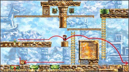 Przejdź na prawo - nie przejmuj się stworem, i wyjdź po drabinie - Movement By Degrees | World 4 | Braid - Braid - poradnik do gry