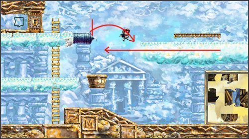 Zejdź na chmury niżej i wyjdź po drabinie po prawej stronie - Movement, Amplified | World 4 | Braid - Braid - poradnik do gry