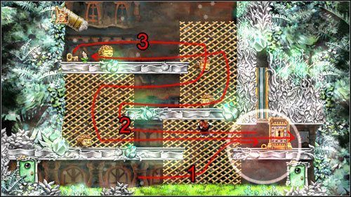 Biegnij czym prędzej pod zapadnię i zastosuj kulę spowalniającą czas - There and Back Again | World 6 | Braid - Braid - poradnik do gry