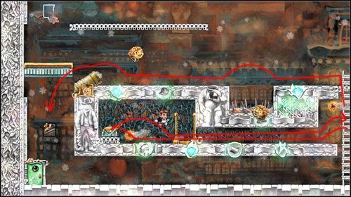 Przebiegnij szybko w stronę bramy, za którą znajdziesz dźwignię - Cascade | World 6 | Braid - Braid - poradnik do gry