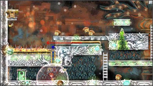 Czym prędzej aktywuj kulę spowalniającą czas pod wysuwającą się ku górze platformą - Impassable Foliage | World 6 | Braid - Braid - poradnik do gry