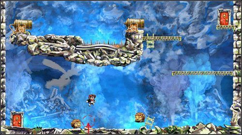 Tym razem musisz ożywić dwa stwory - naskocz na nie w miejscu gdzie wylatują z ziemi - Drugie drzwi | World 1 | Braid - Braid - poradnik do gry