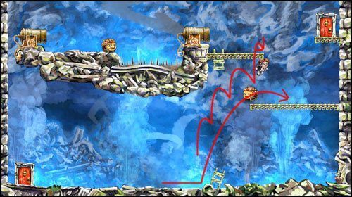 Odbijając się cały czas od niego wskocz na platformę po lewej stronie - Drugie drzwi | World 1 | Braid - Braid - poradnik do gry