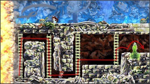 Wbiegnij po drabinie, a następnie zeskocz na dół i raz jeszcze wdrap się na górę - Braid | World 1 | Braid - Braid - poradnik do gry